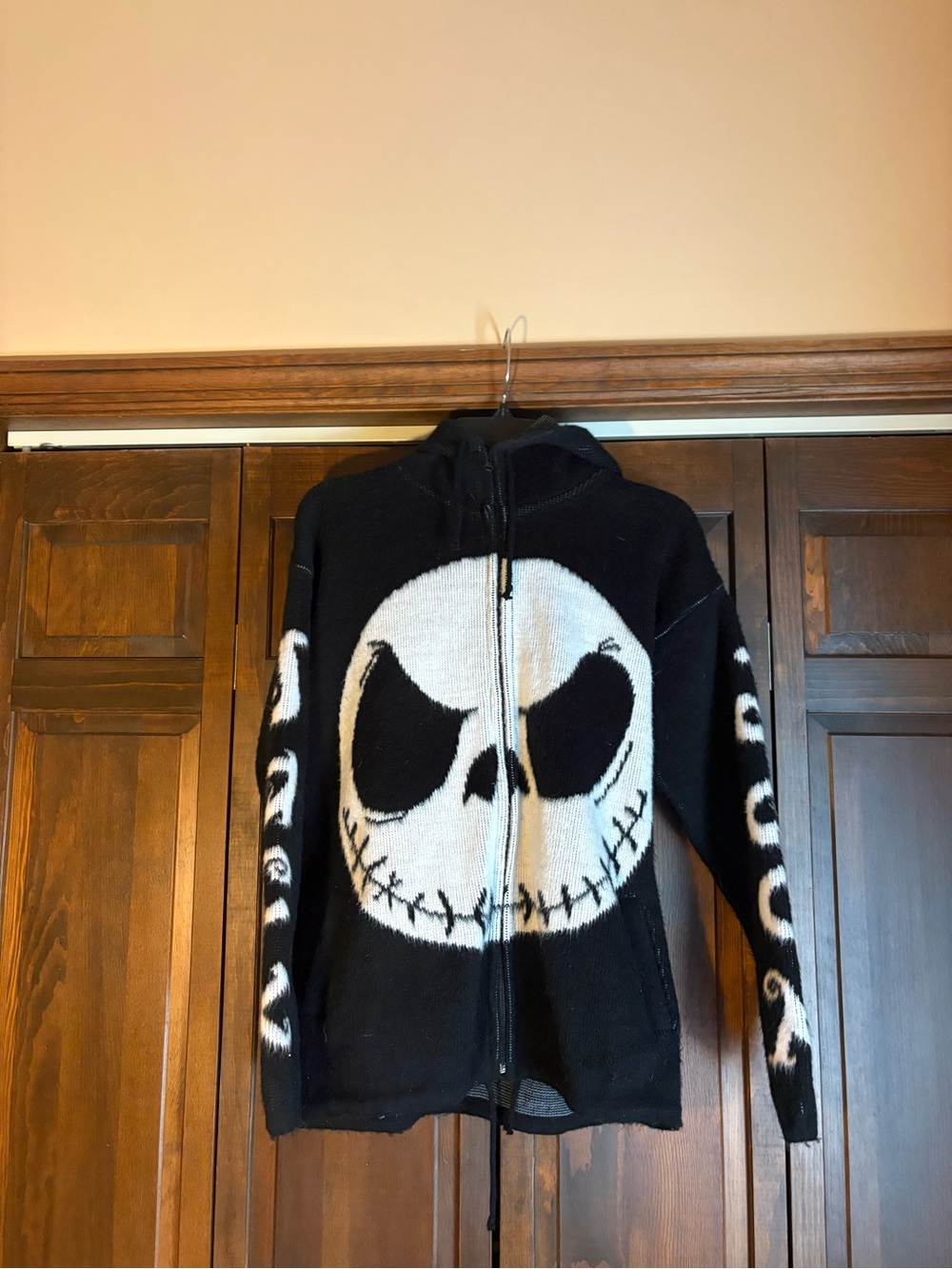Nightmare Before Christmas Black Zip-Up Hooded Jacket with White Skull Graphic